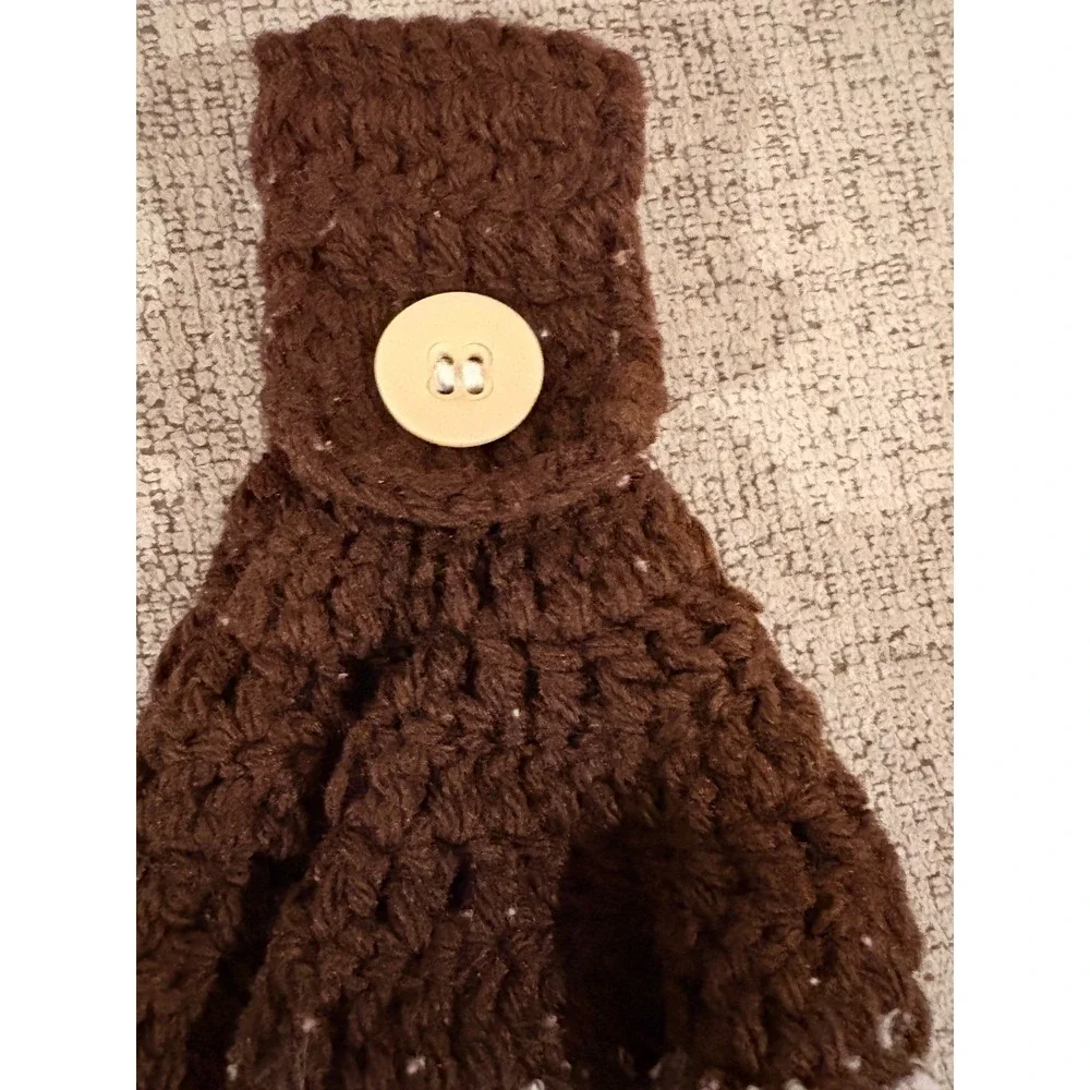 Vintage Mushroom Bread‎ Hanging Kitchen Towel Brown Crochet Topper Made in USA